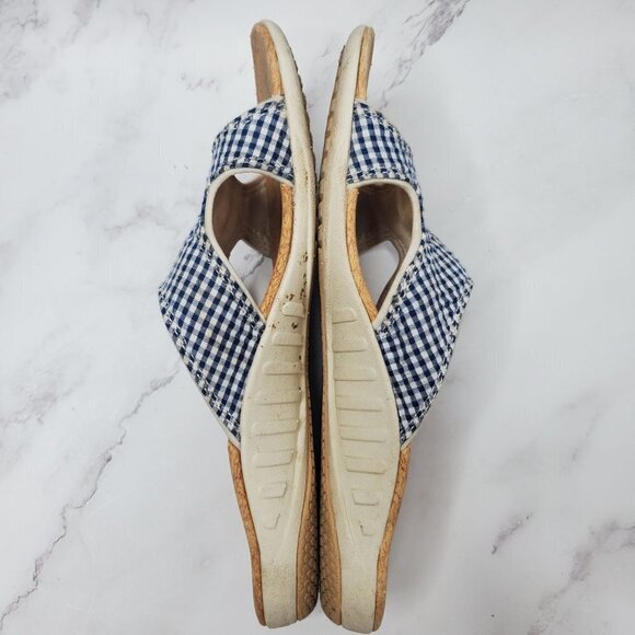 Spenco Kholo Blue Gingham Print Cork Orthotic Slide Sandals Women's 8 - Picture 4 of 7